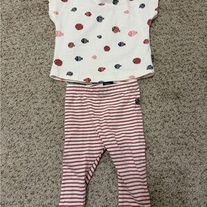 White and Red Fish Print Top with Striped Pants
